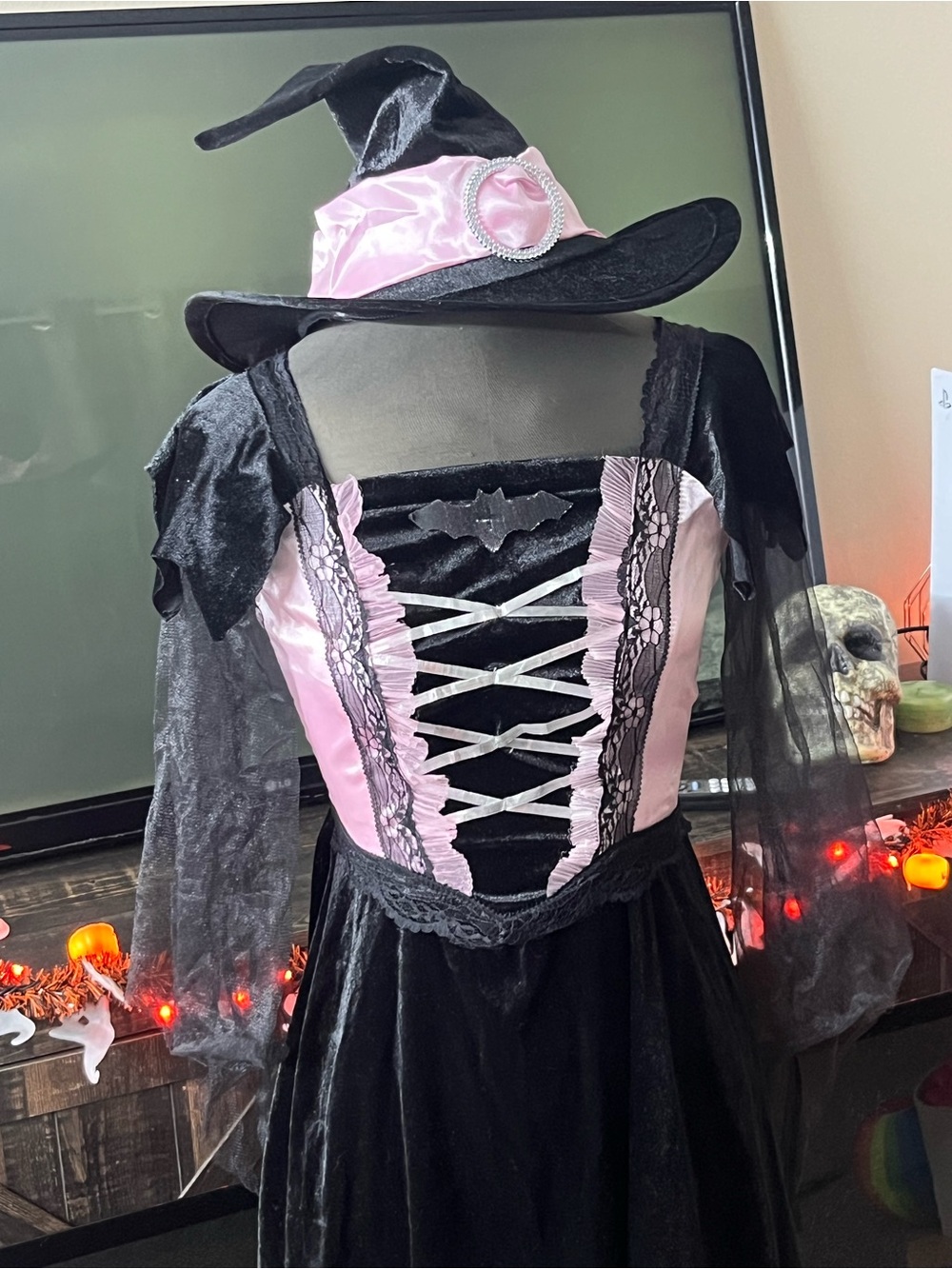 Rubie's Glamour Witch Dress Costume w/ Hat Black/Pink L Polyester Halloween